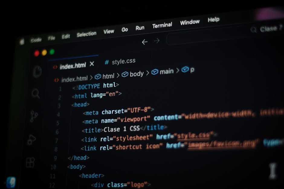 A computer screen displaying a code editor with lines of HTML and other programming language code, including tags such as <section>, <div>, <img>, and <h3>. The code is highlighted in various colors l